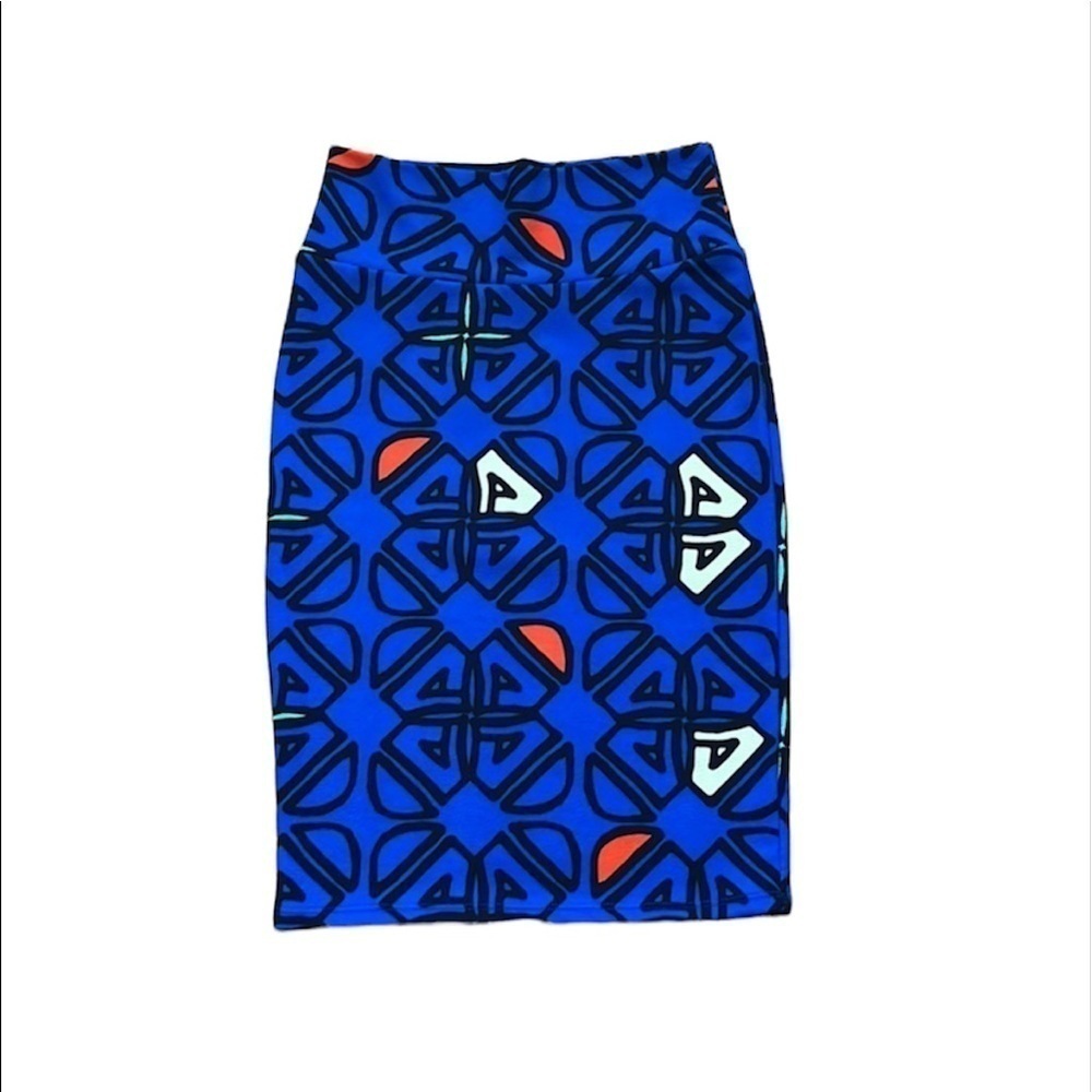 LulaRoe women’s Cassie pencil skirt orange blue black size small